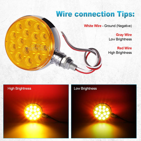 Image of Partsam 2pc 3inch Round Double Face Red/Amber 30 LED Pedestal Fender Lights Turn Signal Chrome Miro-reflex Sealed Replacement for Kenworth/Peterbilt/Freightliner/Western Star Trucks Semi Trailers