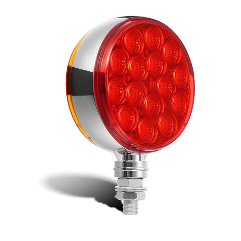 Image of Partsam 2pc 3inch Round Double Face Red/Amber 30 LED Pedestal Fender Lights Turn Signal Chrome Miro-reflex Sealed Replacement for Kenworth/Peterbilt/Freightliner/Western Star Trucks Semi Trailers