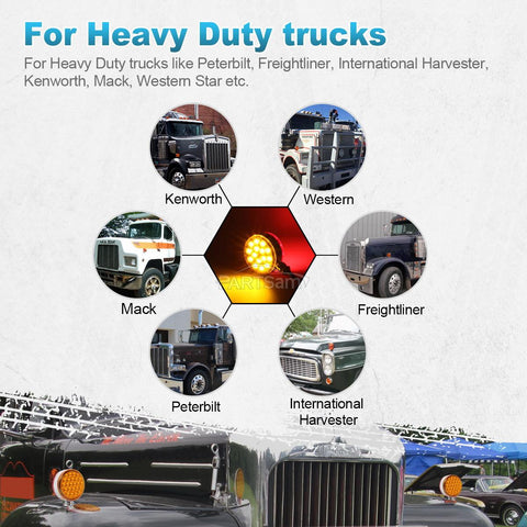 Image of Partsam 2pc 3inch Round Double Face Red/Amber 30 LED Pedestal Fender Lights Turn Signal Chrome Miro-reflex Sealed Replacement for Kenworth/Peterbilt/Freightliner/Western Star Trucks Semi Trailers