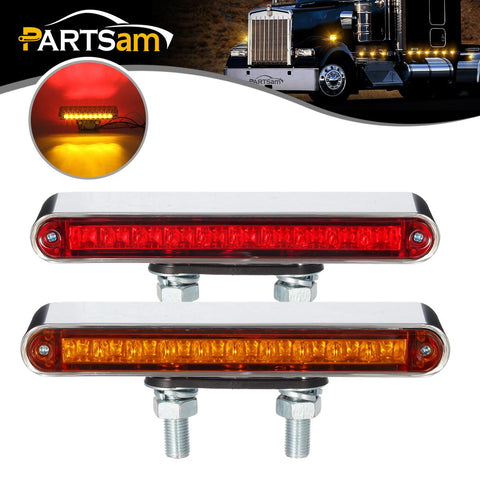 Image of Partsam 2Pcs 6.5inch Red / Amber LED Combo Double Face Truck Semi Trailer Light Bars 10LED Waterproof with Double Studs Sealed Truck Trailer Led Pedestal Turn Signal Stop Tail Marker Clearance Lights 12V