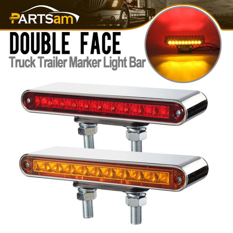 Image of Partsam 2Pcs 6.5inch Red / Amber LED Combo Double Face Truck Semi Trailer Light Bars 10LED Waterproof with Double Studs Sealed Truck Trailer Led Pedestal Turn Signal Stop Tail Marker Clearance Lights 12V