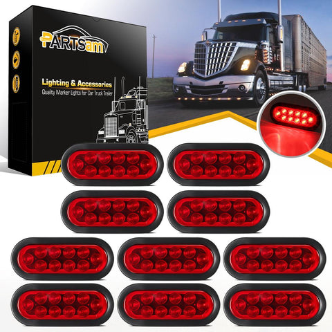 Image of Partsam 10Pcs 6inch Inch Oval Led Trailer Tail Lights Red 10 Diodes Grommet and Plug Waterproof Turn Stop Tail Brake Trailer Lights Replacement for RV Trucks