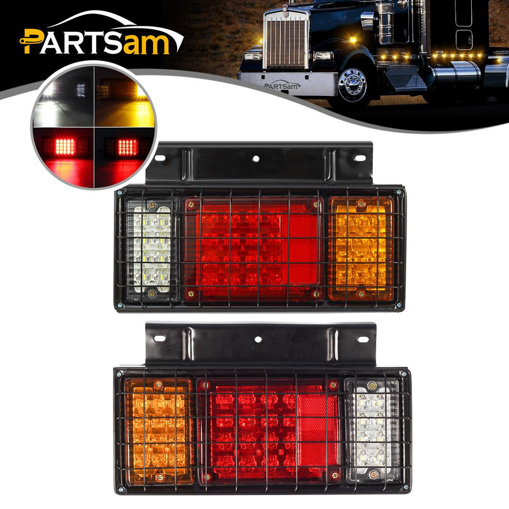 Partsam 2Pcs LED Truck Trailer Tail Lights Bar Kit 40 LED w Iron Net Protection Replacement for W Series / Compatible with Isuzu Elf Truck NPR NPR-HD NKR NHR NRR FSR FRR 1984- Taillight Assembly