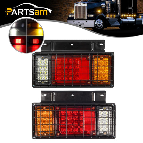 Image of Partsam 2Pcs LED Truck Trailer Tail Lights Bar Kit 40 LED w Iron Net Protection Replacement for W Series / Compatible with Isuzu Elf Truck NPR NPR-HD NKR NHR NRR FSR FRR 1984- Taillight Assembly