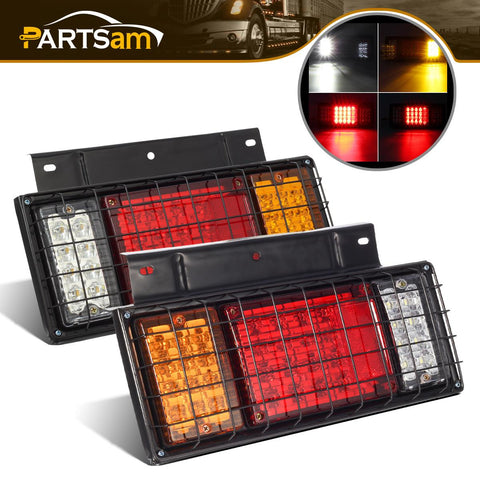 Image of Partsam 2Pcs LED Truck Trailer Tail Lights Bar Kit 40 LED w Iron Net Protection Replacement for W Series / Compatible with Isuzu Elf Truck NPR NPR-HD NKR NHR NRR FSR FRR 1984- Taillight Assembly