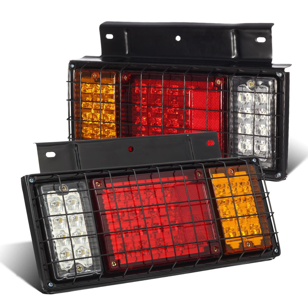 Partsam 2Pcs LED Truck Trailer Tail Lights Bar Kit 40 LED w Iron Net Protection Replacement for W Series / Compatible with Isuzu Elf Truck NPR NPR-HD NKR NHR NRR FSR FRR 1984- Taillight Assembly