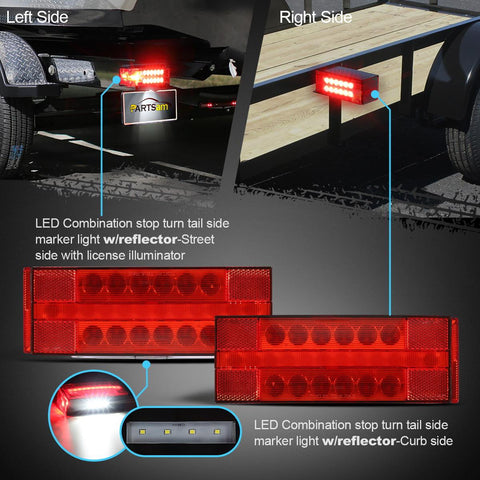 Image of Partsam Low Profile Submersible Led Trailer Tail Light Kit, Rectangle LED Trailer Lights Halo Glow with 25FT Wiring Harness Combined Stop Turn Tail License Plate Lights for Marine Boat Trailer 12V