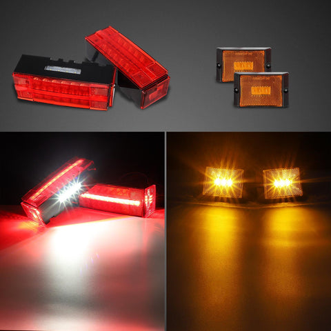 Image of Partsam Low Profile Submersible Led Trailer Tail Light Kit, Rectangle LED Trailer Lights Halo Glow with 25FT Wiring Harness Combined Stop Turn Tail License Plate Lights for Marine Boat Trailer 12V