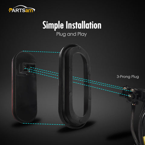 Image of Partsam Red Cargo Carrier Hitch Rack Lights Kit, 2Pcs 6 Inch 10 LED Oval Waterproof Tail Lights with Rubber Grommets, 76inch Wiring Harness, Bike Rack Light