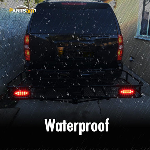 Image of Partsam Red Cargo Carrier Hitch Rack Lights Kit, 2Pcs 6 Inch 10 LED Oval Waterproof Tail Lights with Rubber Grommets, 76inch Wiring Harness, Bike Rack Light