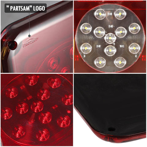 Image of Partsam Rectangular Triple LED Trailer Tail Light Red RV Camper Motorhome Stop Turn Tail Backup Reverse Lights Vertical and Horizontal Mount
