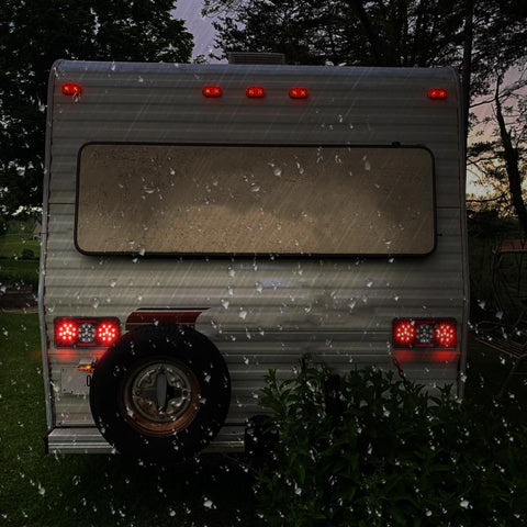 Image of Partsam Rectangular Triple LED Trailer Tail Light Red RV Camper Motorhome Stop Turn Tail Backup Reverse Lights Vertical and Horizontal Mount