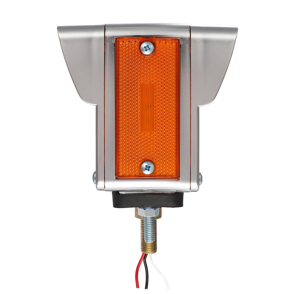 Partsam 2Pcs Double Face Trailer Pedestal Turn Signal Parking Lights with Chrome Visors, Amber/Amber Dual Face Square 52 LED Fender Stud Mount Light for Peterbilt Freightliner Kenworth, Dual Studs