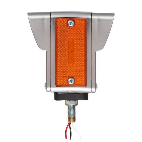 Image of Partsam 2Pcs Double Face Trailer Pedestal Turn Signal Parking Lights with Chrome Visors, Amber/Amber Dual Face Square 52 LED Fender Stud Mount Light for Peterbilt Freightliner Kenworth, Dual Studs