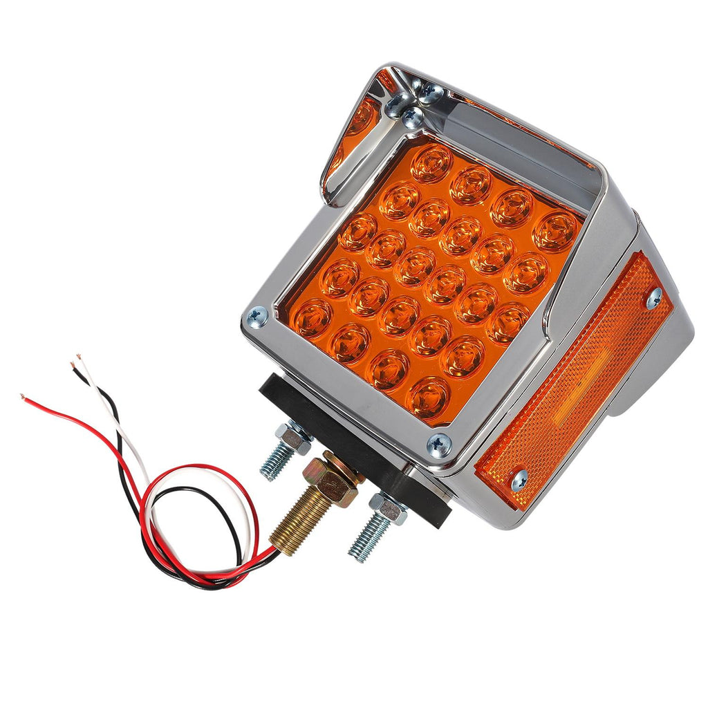 Partsam 2Pcs Double Face Trailer Pedestal Turn Signal Parking Lights with Chrome Visors, Amber/Amber Dual Face Square 52 LED Fender Stud Mount Light for Peterbilt Freightliner Kenworth, Dual Studs
