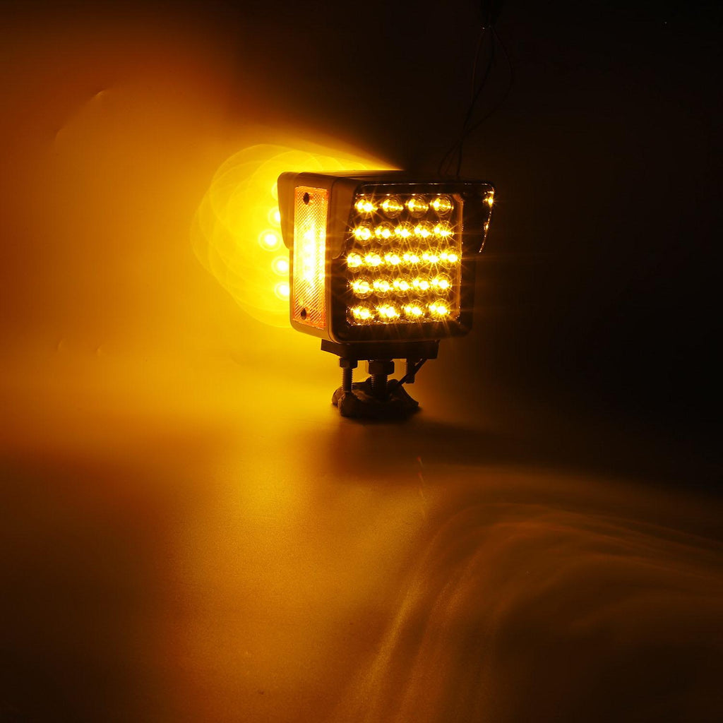 Partsam 2Pcs Double Face Trailer Pedestal Turn Signal Parking Lights with Chrome Visors, Amber/Amber Dual Face Square 52 LED Fender Stud Mount Light for Peterbilt Freightliner Kenworth, Dual Studs