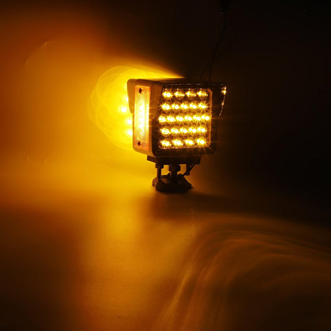 Image of Partsam 2Pcs Double Face Trailer Pedestal Turn Signal Parking Lights with Chrome Visors, Amber/Amber Dual Face Square 52 LED Fender Stud Mount Light for Peterbilt Freightliner Kenworth, Dual Studs