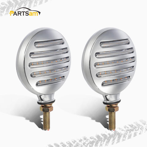 Image of Partsam 2Pcs Flat Line Double Face Led Turn Signal Lights Amber/Red, Flat-line Round Led Pedestal Lights Fender Mount Stop Turn Tail Lights Clear Lens, Single Mount