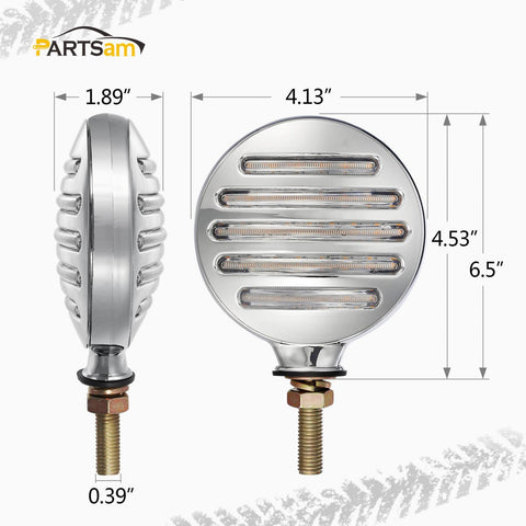 Image of Partsam 2Pcs Flat Line Double Face Led Turn Signal Lights Amber/Red, Flat-line Round Led Pedestal Lights Fender Mount Stop Turn Tail Lights Clear Lens, Single Mount