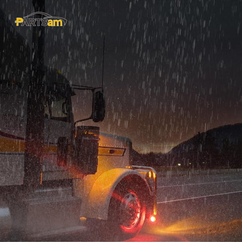 Image of Partsam 2Pcs Flat Line Double Face Led Turn Signal Lights Amber/Red, Flat-line Round Led Pedestal Lights Fender Mount Stop Turn Tail Lights Clear Lens, Single Mount