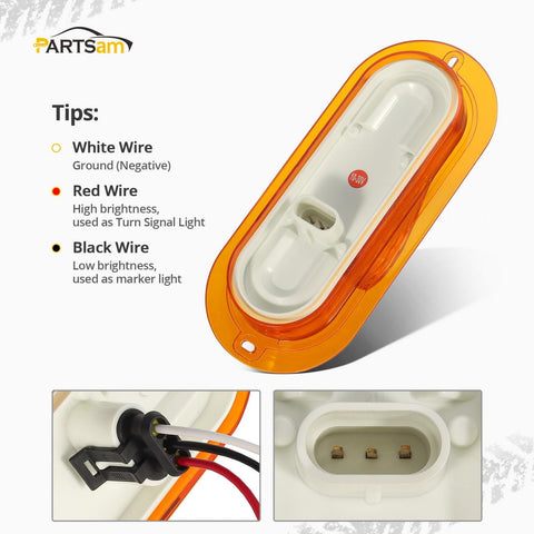 Image of Partsam 2Pcs 6 Inch Oval Led Mid Ship Turn Signal and Side Marker Clearance Lights Amber Lens Sealed with 3-Wire Pigtail for Led Trailer Lights, Weathertight Plug