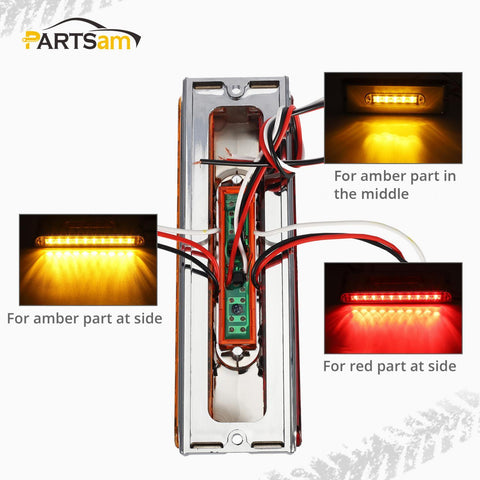 Image of Partsam 2Pcs Chrome 6.5inch Double Face Stop Turn Tail Light Bar with Side Marker Indicator Lights 25 LED, 6-1/2inch Triple Face Led Light Bar Surface Mount, 6.5inch Double Face Auxiliary Light Bar