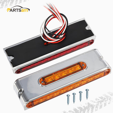 Image of Partsam 2Pcs Chrome 6.5inch Double Face Stop Turn Tail Light Bar with Side Marker Indicator Lights 25 LED, 6-1/2inch Triple Face Led Light Bar Surface Mount, 6.5inch Double Face Auxiliary Light Bar