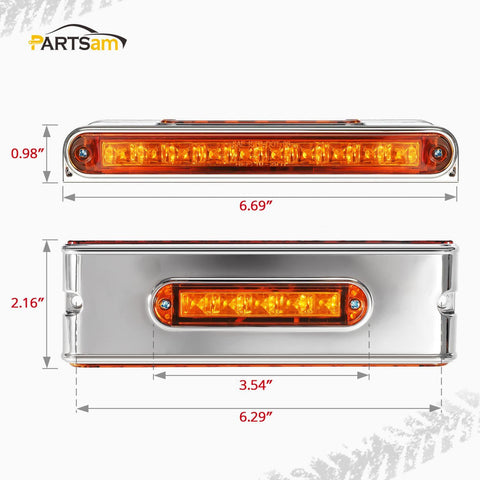 Image of Partsam 2Pcs Chrome 6.5inch Double Face Stop Turn Tail Light Bar with Side Marker Indicator Lights 25 LED, 6-1/2inch Triple Face Led Light Bar Surface Mount, 6.5inch Double Face Auxiliary Light Bar