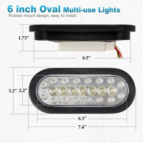 Image of Partsam 2Pcs 6.3 inch Oval Led Stop Turn Tail Lights with Reverse Lights Red and White Clear Lens 23 LED, Sealed 6.3 inch Oval led Trailer Tail Lights Backup Lights w reflectors Grommet Flush Mount