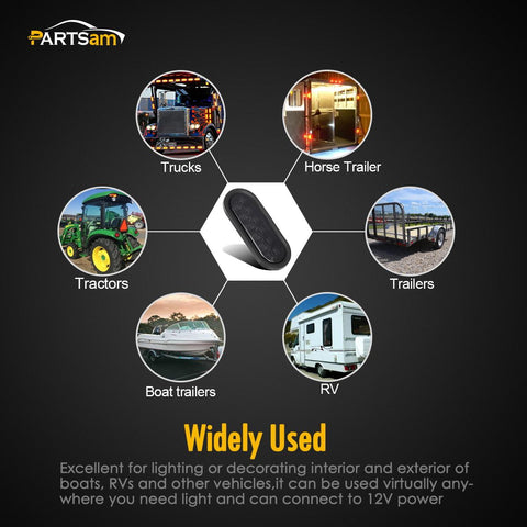 Image of Partsam 6 Inch Oval Red Led Trailer Tail Lights Smoked Sealed Grommet Mount Stop Turn Tail Brake Marker Lights for Trailer Truck RV Grommet and Plugs Included Waterproof 12V (Pack of 6)