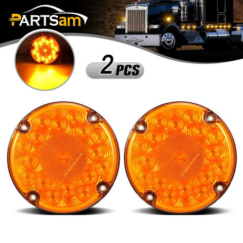 Image of Partsam 2Pcs 7inch Round LED Trailer Tail Lights 17 LED Waterproof LED Park Turn Signal Flasher Lights with Waterproof Gaskets for Truck Trailer RV UTE UTV BUS Stepvans 10V-30V