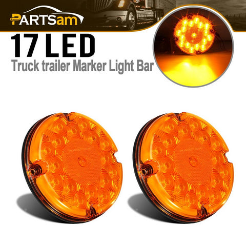 Image of Partsam 2Pcs 7inch Round LED Trailer Tail Lights 17 LED Waterproof LED Park Turn Signal Flasher Lights with Waterproof Gaskets for Truck Trailer RV UTE UTV BUS Stepvans 10V-30V