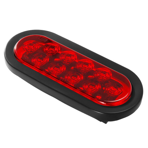 Image of Partsam (4) Trailer Truck LED Sealed RED 6inch Oval Stop/Turn/Tail Lights Flush Mount Waterproof Including 3-pin water tight plug with wires and Grommets Sealed