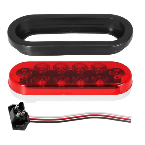 Image of Partsam (4) Trailer Truck LED Sealed RED 6inch Oval Stop/Turn/Tail Lights Flush Mount Waterproof Including 3-pin water tight plug with wires and Grommets Sealed