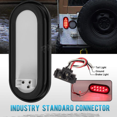 Image of Partsam (4) Trailer Truck LED Sealed RED 6inch Oval Stop/Turn/Tail Lights Flush Mount Waterproof Including 3-pin water tight plug with wires and Grommets Sealed