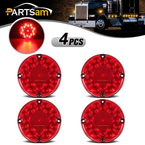 Image of Partsam 4Pcs Red 7inch Round Bus Stop Brake Tail Lights STT 17 LED Sealed LED Stop/Turn/Tail School Bus Light for Trucks Trailers Towing RVs Buses ATVs Utility Vehicles