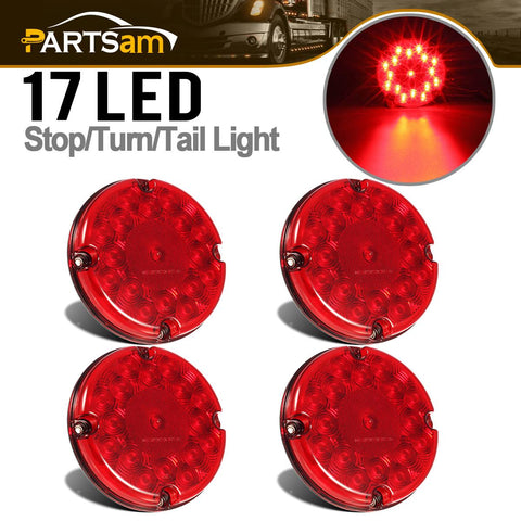 Image of Partsam 4Pcs Red 7inch Round Bus Stop Brake Tail Lights STT 17 LED Sealed LED Stop/Turn/Tail School Bus Light for Trucks Trailers Towing RVs Buses ATVs Utility Vehicles