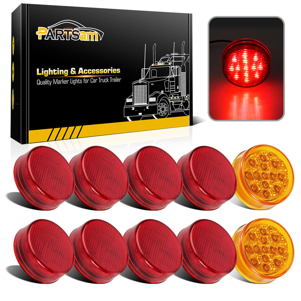 Partsam 10x 2.5" Round Side Marker light Clearance 13 Diodes (2 Amber +8 Red)