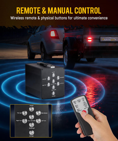 Image of Partsam Trailer Light Tester, Wireless Remote Control, Built-in 12V 10Ah Rechargeable Battery,  IP65 Waterproof Case, Compatible with 7-Way Round Pin Connector