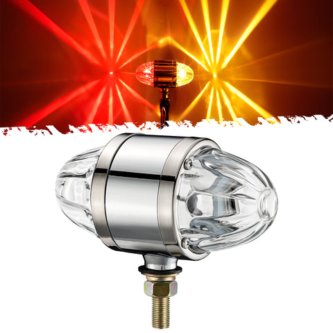 Image of Partsam 1x Glass Watermelon Light Dual Revolution Double-Face Amber Red LED Turn Signal Marker Tail Light, Zinc Alloy Housing Clear Lens Post Mount for Peterbilt Freightliner Semi Truck Trailer 10-30V