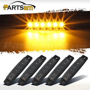 Partsam 4Pcs 3.8" Thin Amber 6 LED Side Marker Clearance Lights Indicators for 12V Trucks Trailers Lorry Van Bus Pickup, Smoked Lens,