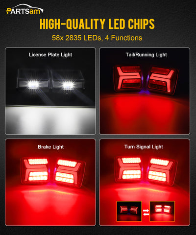 Image of Partsam LED Wireless Trailer Lights Kit Magnetic Towing Tail Lights 58LED Universal Stop Turn Running Light with License Plate Light for Towing Trucks Trailers IP67 Waterproof 10-30V