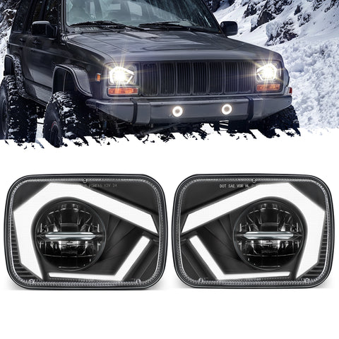 Image of Partsam LED Headlights 7x6 5x7 Headlamp Hi/Low Sealed Beam Lights [DOT] [Start & End Animation] [Anti-glare] [DRL] [Sequential Turn Signal] Compatible with Cherokee XJ Wrangler YJ D21 etc