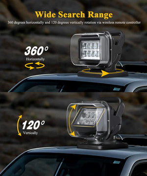 Partsam Remote Control LED Spotlight, Auto-Reset 360 Degree Rotating Searchlight for Off Road Pickup Trucks Marine Boat  Black