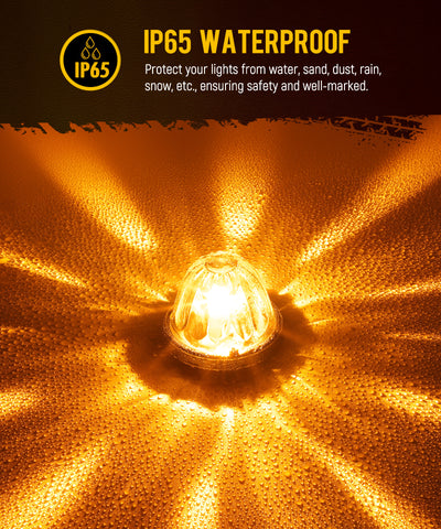 Image of Partsam Amber Glass Lens Watermelon Lights [Patented] LED Side Marker Turn Signal Lights with Stainless Steel Bezel Replacement for Kenworth Peterbilt Freightliner