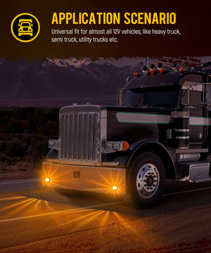 Partsam Amber Glass Lens Watermelon Lights [Patented] LED Side Marker Turn Signal Lights with Stainless Steel Bezel Replacement for Kenworth Peterbilt Freightliner