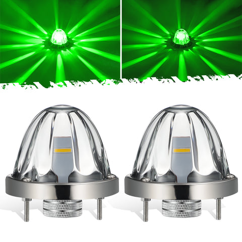Image of Partsam 2Pcs Glass Watermelon Lights [Patented] Clear Lens Green LED Side Marker Turn Signal Lights with Stailess Steel Bezel Replacement for Kenworth Peterbilt Freightliner Trucks