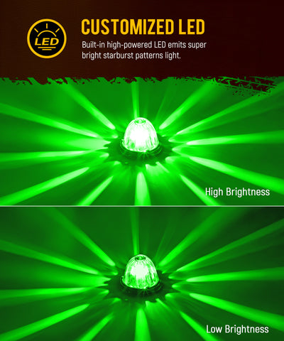 Image of Partsam 2Pcs Glass Watermelon Lights [Patented] Clear Lens Green LED Side Marker Turn Signal Lights with Stailess Steel Bezel Replacement for Kenworth Peterbilt Freightliner Trucks