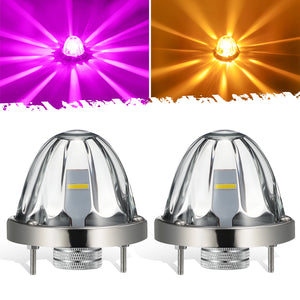 Partsam 2Pcs Dual Color Amber/Purple LED Glass Lens Watermelon Lights [Patented], Turn Signal Marker Lights with Stainless Steel Bezel Compatible with Kenworth Peterbilt Freightliner