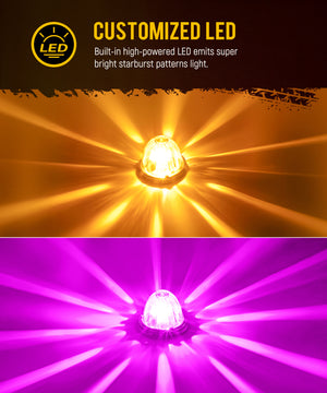 Partsam 2Pcs Dual Color Amber/Purple LED Glass Lens Watermelon Lights [Patented], Turn Signal Marker Lights with Stainless Steel Bezel Compatible with Kenworth Peterbilt Freightliner